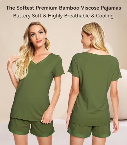 Image of WiWi Viscose from Bamboo Pajamas Set for Women Super Soft Short Sleeve Cooling Summer Plus Size Pjs Sets Sleepwear S-4X