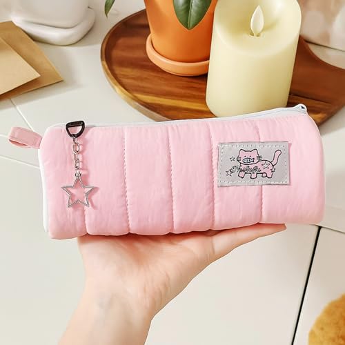 Image of Cute Pouch Cat Design Pink Zipper Case, Stationery Pouch for Girls, Portable Organizer Bag for School Supplies, Stylish Cosmetic Holder