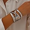 Impurain Gold Bangle Bracelets for Women Silver Plated Wide Wire Chunky Cuff Bracelets Trendy Hinged Cuff Open Wide Chunky Silver Bracelet Irregular Minimalist Bangle Jewelry (silver-2) #1