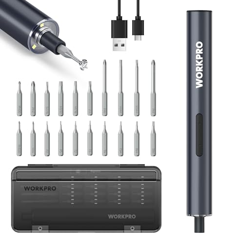 WORKPRO Mini Electric Screwdriver 20 in 1 Electric Precision Screwdriver with Magnetizer and S2 Steel Bits Max 4.0 V Magnetic Rechargeable Cordless Screwdriver Kit for Phone Camera Laptop