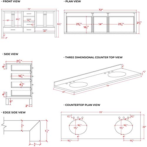 Ariel 73" Inch White Double Vanity W/ 1.5" Edge Pure White Quartz Countertop W/Back & Sidesplash | 2 Oval Sinks | 4 Soft-Closing Doors 6 Full Extension Dovetail Drawers | Toe Kick | Satin Nickel Pulls #TOP5