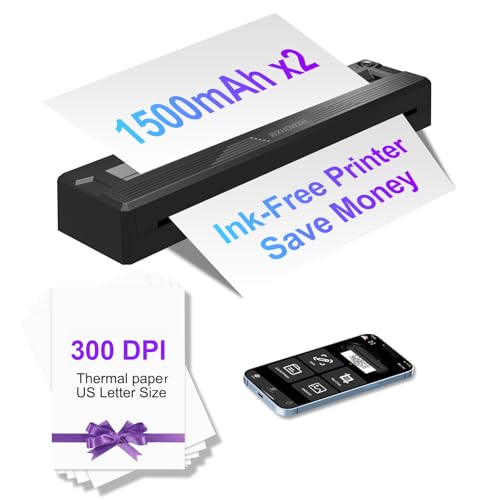 WXHOWXH Portable Printers Wireless for Travel,300 DPI Thermal Bluetooth Inkless Mini Printer...