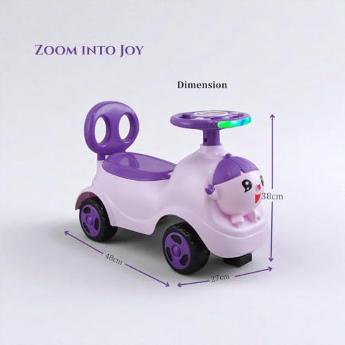 Image of kidsROAR Push Ride On Car for Kids 1-5 Years | Baby Push Car with Music, 3D Lights & Backrest | Premium Ride On Toy Supports Up to 35kg (Cartoon, Violet)