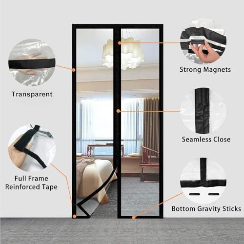 Image of Royalkart Transparent PVC Magnetic Door Curtain | Hands Free Self-Closing Screen | Blocks Insects & Outside Dust | Clear See-Through Screen for Home, Kitchen, AC Room, Shop | Door Size- 120cm x 215cm