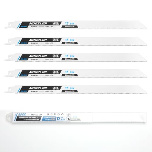 Image of 5 Pack 12 inch Reciprocating Saw Blades Set,14TPI High Carbon Saw Blades,Metal Saw Blades with Organizer Case (5, 14TPI /12 inch)