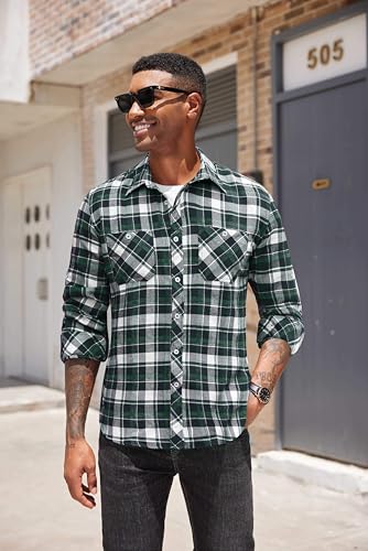 COOFANDY Men's Flannel Plaid Shirts Long Sleeve Casual Button Down Shirt with Pockets4