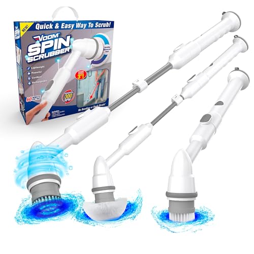 Voom Electric Spin Scrubber, Cordless Shower Spinning Brush with 2 Replaceable Brush Heads...