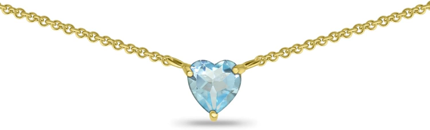 Birthstone Necklace for Women - Genuine or Synthetic Gemstone, 7mm Heart Solitaire, Short Dainty Layered Choker, Silver