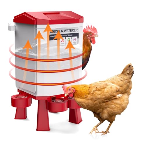 Image of Heated Poultry Waterer, Thermostatically Controlled Heated 11L Plastic Outdoor Hanging Poultry Chicken Water, Heated Chicken Waterer Red