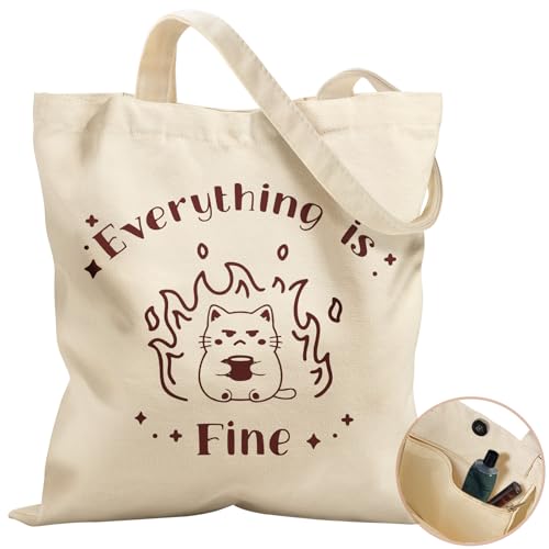 Miss Adola Aesthetic Tote Bag - with Magnetic Buckle and Zipper Inner Pocket for Women Lady Cloth Cotton Tote Bag for Gym, Work, Travel, Shopping, Fine Cat