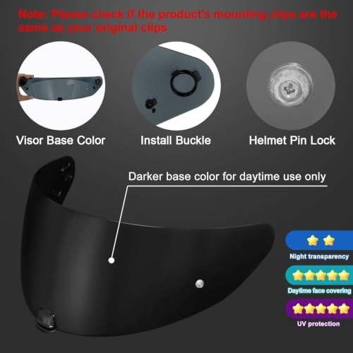 Image of PSLER Shatterproof Helmet Visor for i10 HJ-31 i70,Dark Black | Impact-Resistant ,UV400 Protection, Motorcycle Tinted Face Shield for i10 HJ-31 i70 ,Visor Replacement