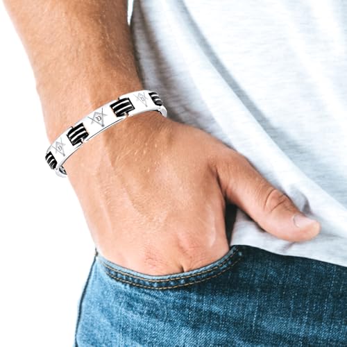 MasonicMan Men's Titanium Masonic Magnetic Bracelet Adjustable2