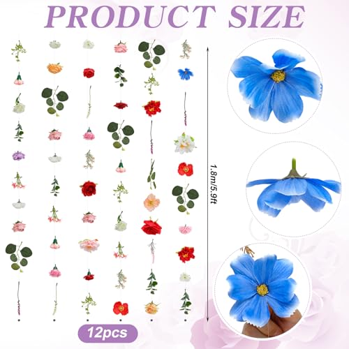 Image of Suncalla 12 Pcs 70.8 ft Wildflower Garland Pre Strung Artificial Hanging Flower Vine Backdrop Decor from Ceiling Floating Silk Floral Garland for Garden Wedding Bridal Shower(Floral,Multicolor)