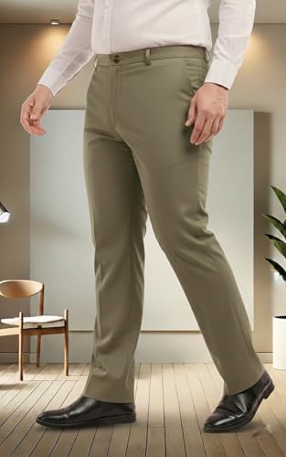Image of SaintX Men's Premium Plus Size Formal Trousers | Regular Fit Upto 2 inch Techno Flex Waistband | Wrinkle Resistant | Stretchable Triple Blend, Easy Care Fabric | Office & Business Wear