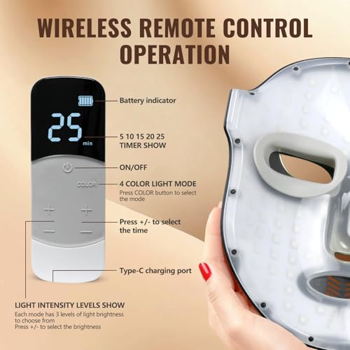 Image of FSA Red Light Therapy Mask for Face,4 Modes HSA LED Face Mask Light Therapy,Acne Removal Wrinkles&Redness Anti-Aging,2000mAh Rechargeable,Wirless Remote,Infrared Photon Facial Mask for Travel Yoga