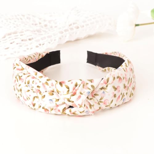 Image of DRESHOW Headbands for Women and Girls Flower Printed Knotted Plastic Head Band Fashion Boho Wide Hairbands Non Slip Hair Accessories 4 Pcs