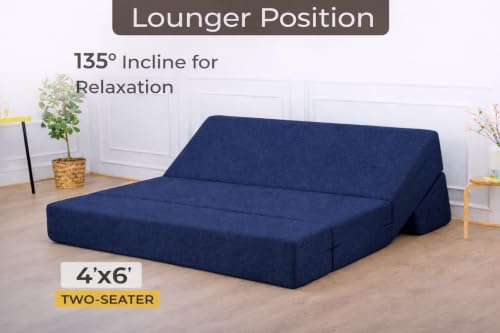 Image of Coirfit (4-in-1 Two Seater Sofa Cum Bed (1 Year Warranty) with 2 Free Cushions | Folding Sofa, Bed, Lounger, Diwan | Removable Washable Cover | Compact & Lightweight -Dark Blue 4x6 Feet