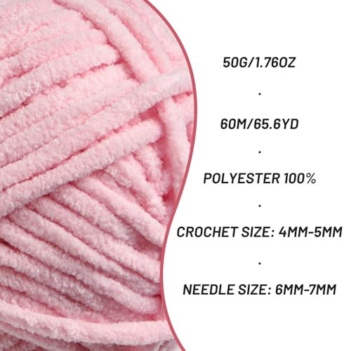Image of 3 Packs Plush Chenille Chunky Crochet Yarn - Baby Yarn for Crocheting Soft - Velvet Yarns Knitting for Blankets Crafts - Fluffy Amigurumi Yarns 150g / 196.8yds (3 Pink)