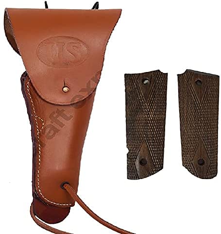 Warcraft Exports US WW2 .45 Brown Hip M1911 Colt Pistolera de Cuero para Pistola con empuñaduras de Pistola de Madera de Nogal M1911 / 1911 .45 - Reproducción (Combo) (Tan) Cover