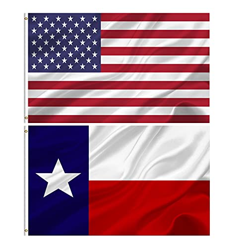American and Texas State Flag Combo 3x5 Outdoor- Durable 100% Polyester Heavy Duty Fade Resistant US and Texas Flags Banner wall decor indoor