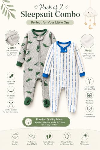Image of TuddyBuddy 100% Cotton Multi Color Zipper Romper Sleepsuit /Romper /Jumpsuit for Baby Boy & Baby Girl