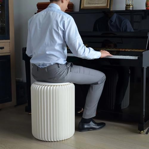 折りたたみ ペーパースツール 丸椅子 軽量ポータブル 家具フットスツール 耐荷重300kg 撥水 ハニカム構造 クッション付き 玄関/リビング/店舗/車/屋外用,白, 30*32cm