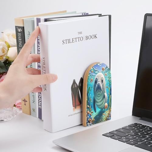 Sujetalibros de manatí de madera resistente para evitar la caída de libros pesados 7