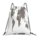 Soefipok Rucksack mit Kordelzug,Umriss grau grau Erde Weltkarte auf Geographie weiß global schwarz Flat Globe Europe,Sport Gym Sack Kordelzug String Bag Yoga Tasche für Männer Frauen Jungen Mädchen