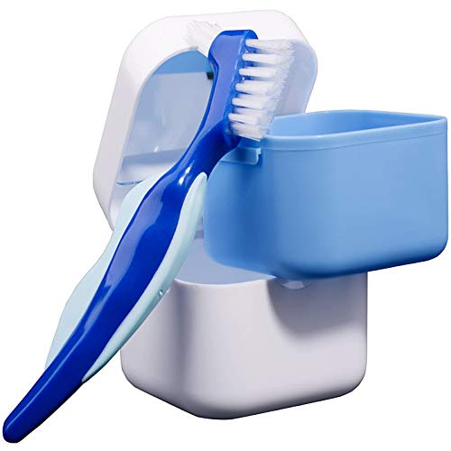 Dentures Case and Brush - Retainer Container Mouth Guard Night Guard Invisalign Cleaner by Medokare (Bundle Kit)