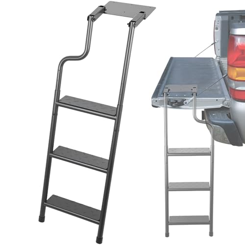 Tailgate Ladder for Pickup Truck Extension Step & Foldable & Flip for Storage 3-Step Heavy-Duty Folding Design Truck Side Ladder-Black Alloy Steel