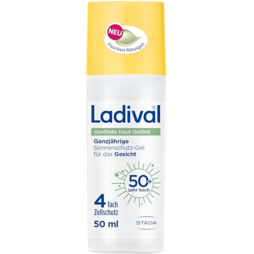 Ladival® Gerötete Haut Getönt Sonnenschutz-Gel Gesicht LSF 50+, Anti-Rötungen mit Farbkorrektur bei Neigung zu Rosacea, Couperose & Akne, tönende CC Cream, kaschiert Unebenheiten, Sonnencreme 50ml