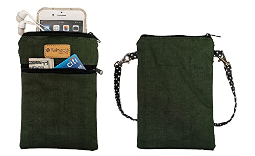 Image of Taianda Dual Zipper Women Cell Phone Crossbody Pouch Bag (Dark Green)