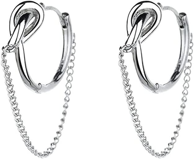 SLUYNZ 925 Sterling Silver Punk Chain Small Hoop Earrings for Women Men Minimalist Hoop Earrings Tassel