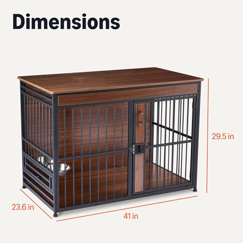 Amazon Basics Furniture Style Dog Crate, Two Bowls Included, 41" x 23.6" x 29.5", Walnut - Image 6