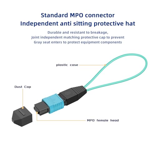 Image of MPO 12-Core OM3 Multimode Fiber Loopback, Pull Ring Design for 10Gb Network Testing and Maintenance