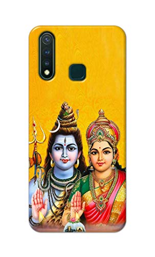 Image of PRINTFIDAA Lord Shiva Parvati Yellow Background Printed Designer Hard Back Case Cover for Vivo Y19 / Vivo U3 (6.53 inch) -(TY) MVN1008