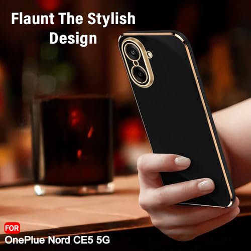 Image of TheGiftKart Luxurious Golden-Plated Back Cover Case for OnePlus Nord CE 5 5G | Raised Lips for Camera & Screen Protection | Shockproof Design | Stylish Cover for OnePlus Nord CE5 (TPU, Black)