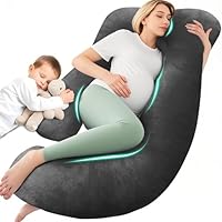 Chilling Home Schwangerschaftskissen J Form, Seitenschläferkissen mit Bezug J Kissen Stillkissen Groß Lagerungskissen, Kissen für Frauen und Seitenschläfer(Helles Schwarz,Samt)