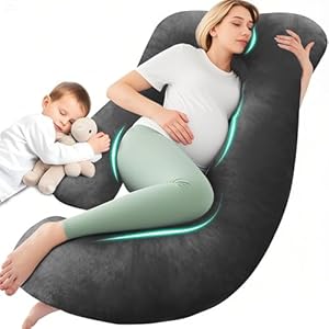 Chilling Home Schwangerschaftskissen J Form, Seitenschläferkissen mit Bezug J Kissen Stillkissen Groß Lagerungskissen, Kissen für Frauen und Seitenschläfer（Helles Schwarz, amt）