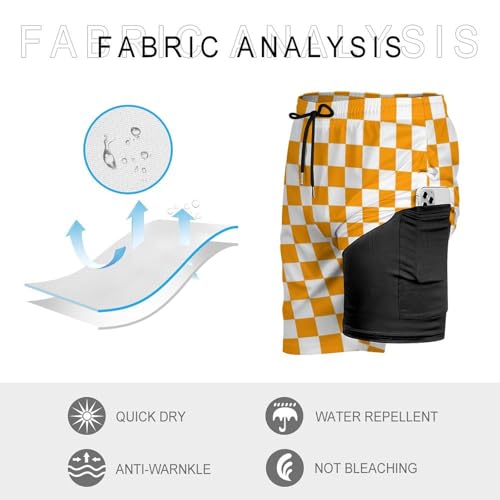Orange Checkered Flag Men's Beach Shorts Quick Dry Swim Trunks with Pockets Compression Liner Boardshorts for Men4