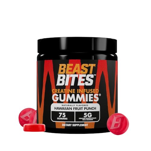 BEAST BITES Creatine Infused Gummies - 5g Creatine Monohydrate Per Serving - NSF Certified for Sport Clean Label Project Certified (75 Gummies Hawaiian Fruit Punch)