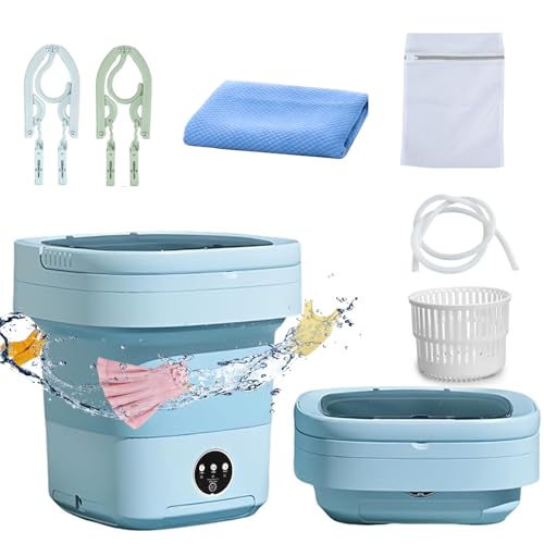 Small Portable Travel Washing Machine, 11L Mini Folding Washing Machines with Spin Dryer for...