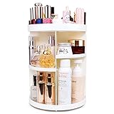 360 Degree Rotation Makeup Tower Organizer, Lazy Susan Cosmetics Storage Shelf Round Makeup Carousel Rotating Display Rack, Best for Countertop Bathroom counter, White