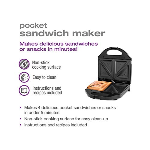 Salton 4 Slice Sandwich Maker | Pocket Sandwich Maker and Grilled Sandwich Press | Non-Stick Plates | Makes 4 Stuffed Sandwiches Fast | Compact Storage with Indicator Lights | Black (SM1068BK) by Salton - Used condition - Image 6