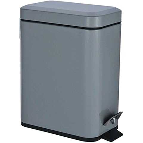 PEDAL BIN BATHROOM 5L SLIM RECTANGULAR REMOVABLE BUCKET WASTE DUST SLIMLINE EASY TO CLEAN 5 LITRE TOILET STAINLESS STEEL (Grey) Cover