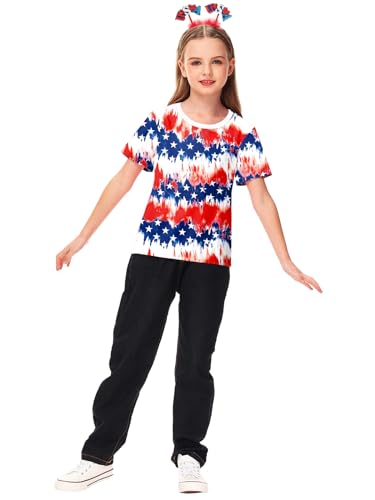 Image of Deerose Kids Striped Shirts Short Sleeve Boy Girls July 4th Patriotic Tee Top 3-14 Years