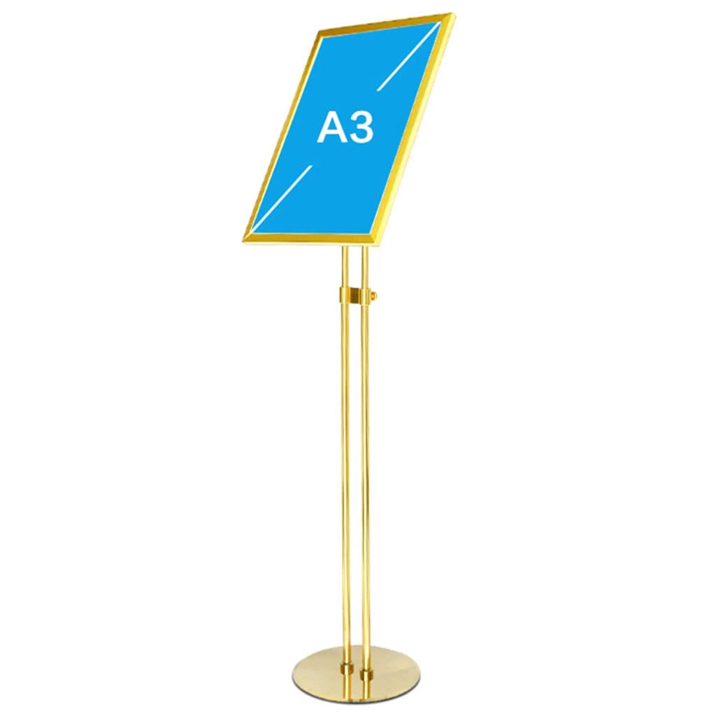 Stojak na znaki Aluminiowy stojak na plakaty Stojaki podłogowe Ramka zatrzaskowa Tablica plakatowa Uchwyt na menu Stojak reklamowy (Color : Gold, Size : A3)