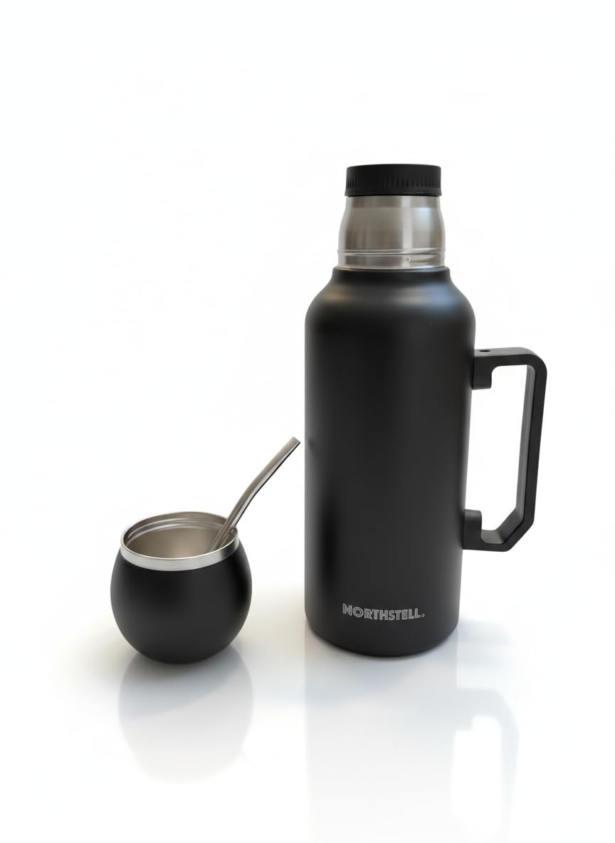 Termo 1300 ml Acero Inoxidable con Tapa Mate y Bombilla Incluida – Doble Pared Aislada – Mantiene Calor y Frío – Diseño Premium Antigoteo (negro)