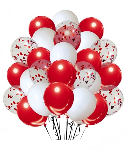 Image of 300 Pack Red and White Balloons 12 Inch Red Confetti Balloon for Various Party Events Decorations