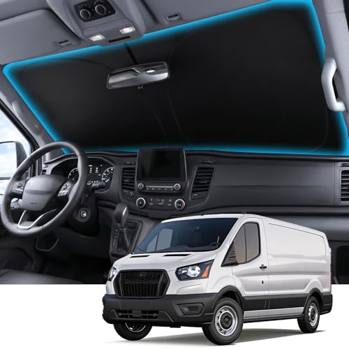 Image of Wigoo for Ford Transit Windshield Sunshade [OEM Design, 100% Sun Blockage] Foldable Heat Insulation Sun Shade with Storage Bag, for Ford Transit (2015-2026), Silver Coating